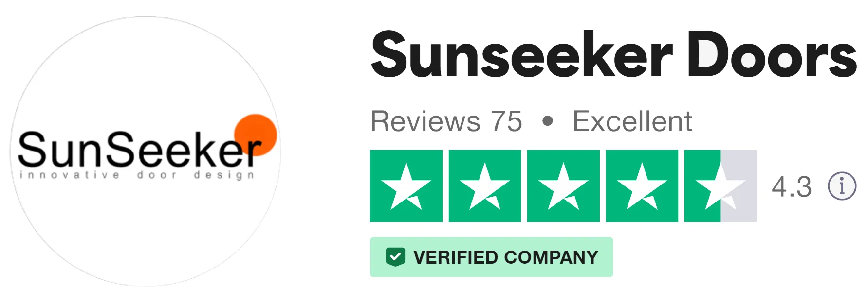 Sunseeker Doors rating on Trustpilot, showing Verified status and 4 stars with 73 reviews